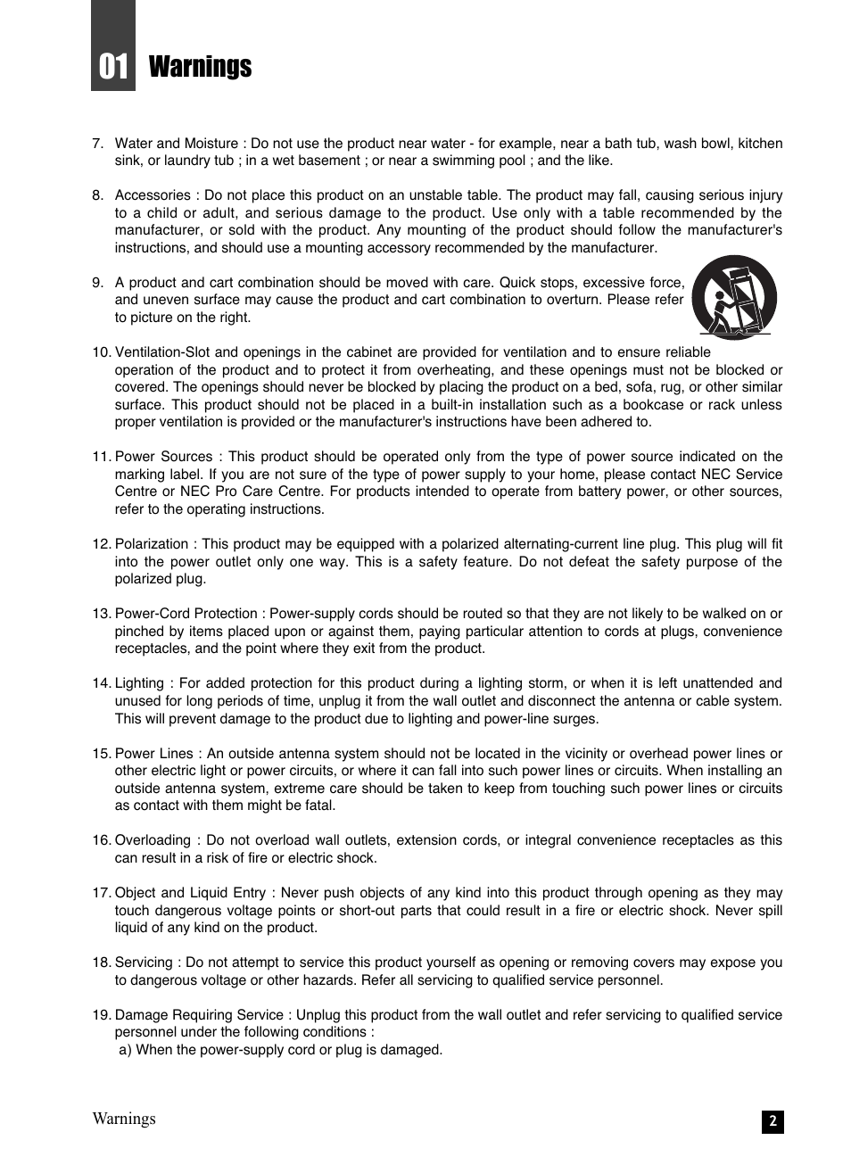 Warnings | NEC NHD-3000PVR User Manual | Page 4 / 63