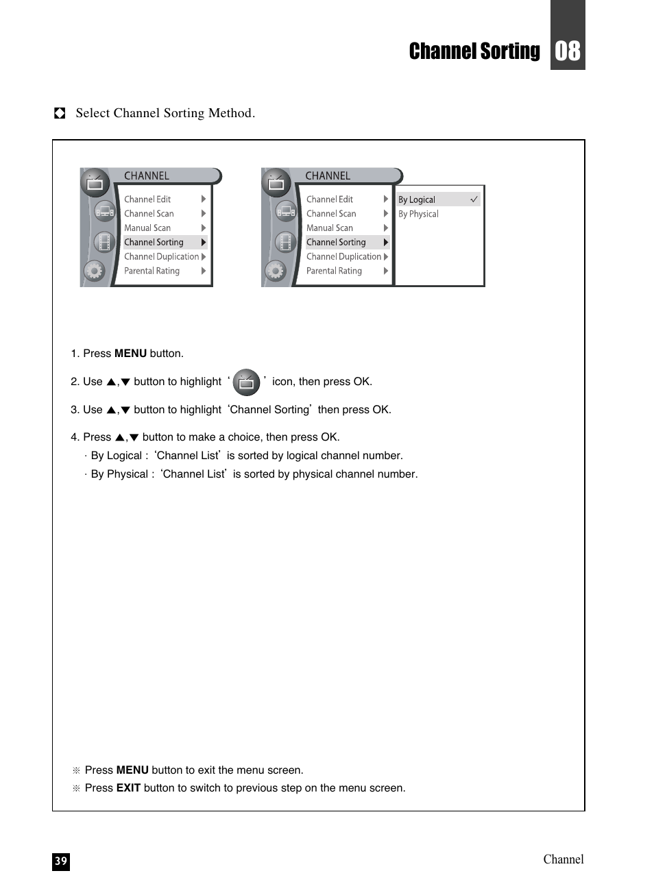 Channel sorting | NEC NHD-3000PVR User Manual | Page 41 / 63