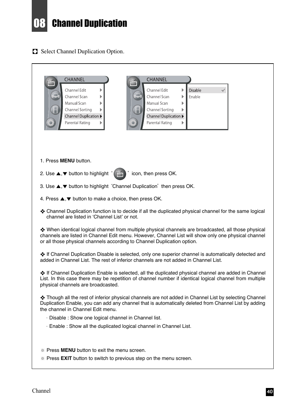 Channel duplication | NEC NHD-3000PVR User Manual | Page 42 / 63