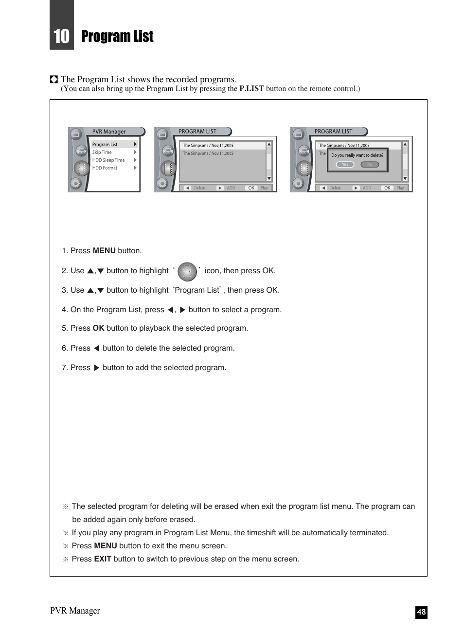 Program list | NEC NHD-3000PVR User Manual | Page 50 / 63