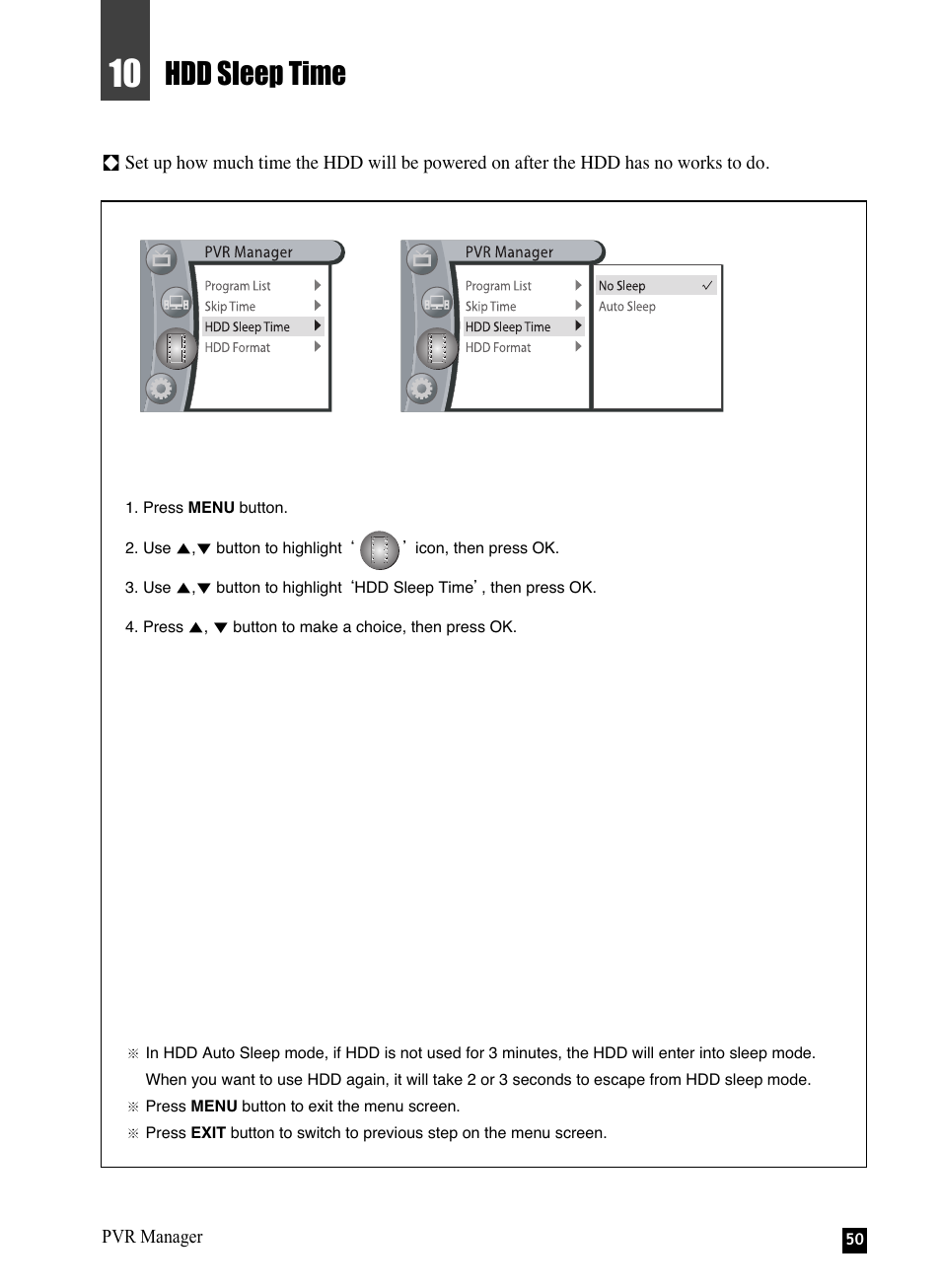 Hdd sleep time | NEC NHD-3000PVR User Manual | Page 52 / 63