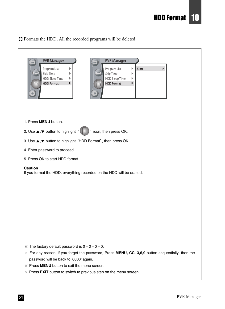 Hdd format | NEC NHD-3000PVR User Manual | Page 53 / 63