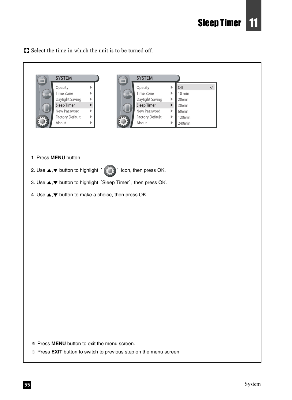 Sleep timer | NEC NHD-3000PVR User Manual | Page 57 / 63