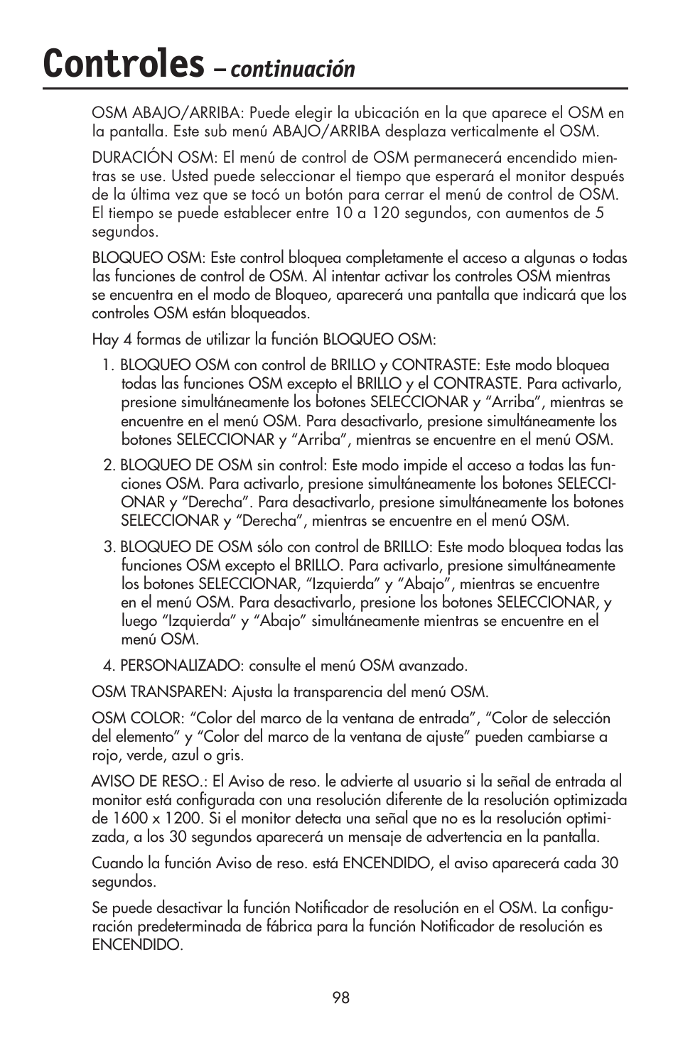 Controles, Continuación | NEC LCD2190UXi User Manual | Page 100 / 131