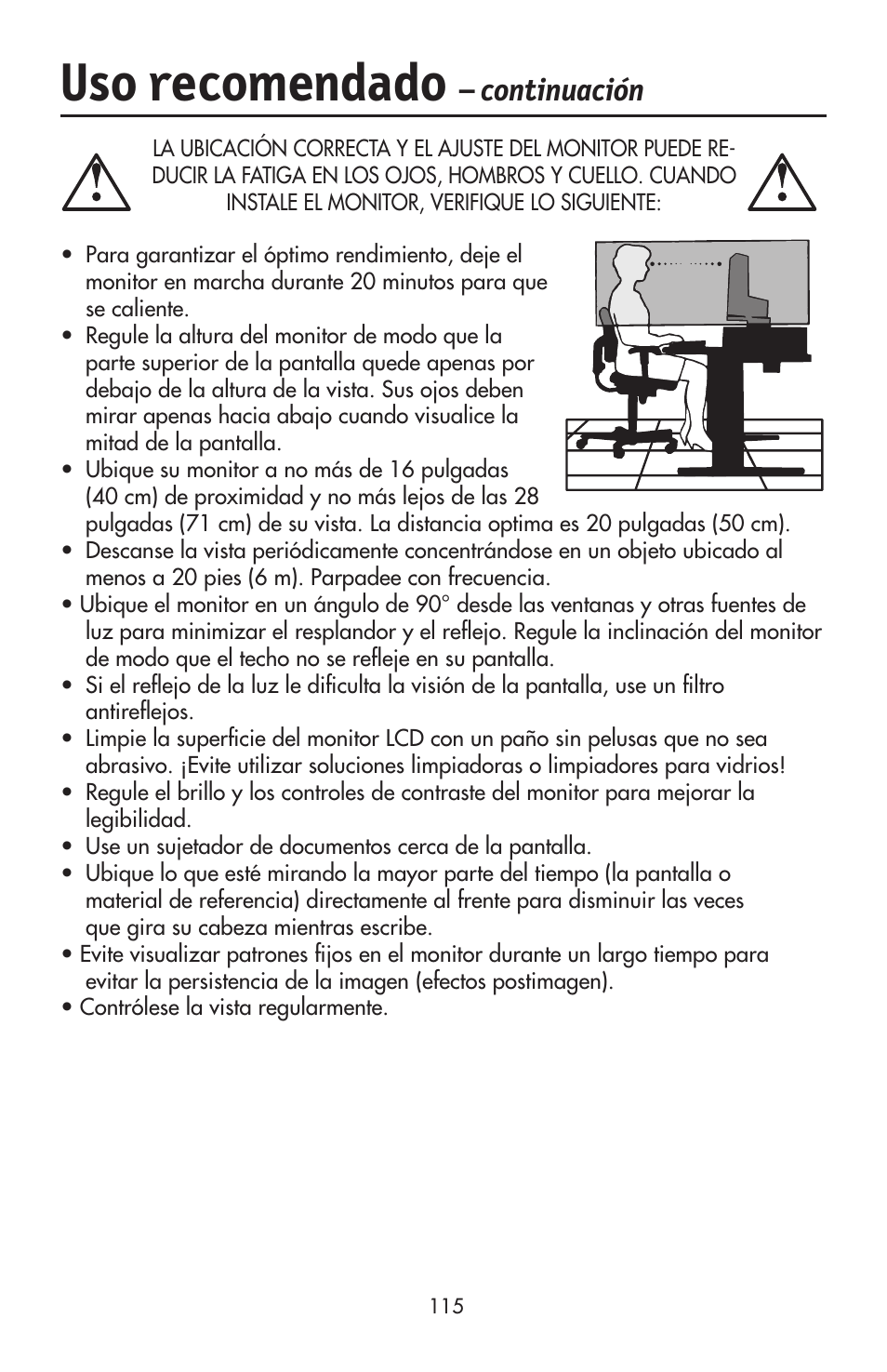 Uso recomendado, Continuación | NEC LCD2190UXi User Manual | Page 117 / 131