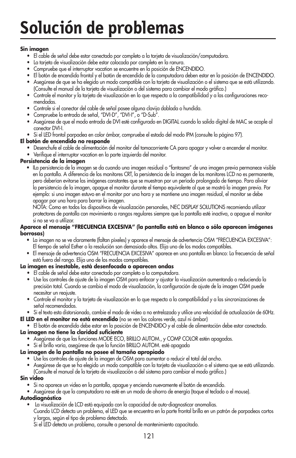 Solución de problemas | NEC LCD2190UXi User Manual | Page 123 / 131