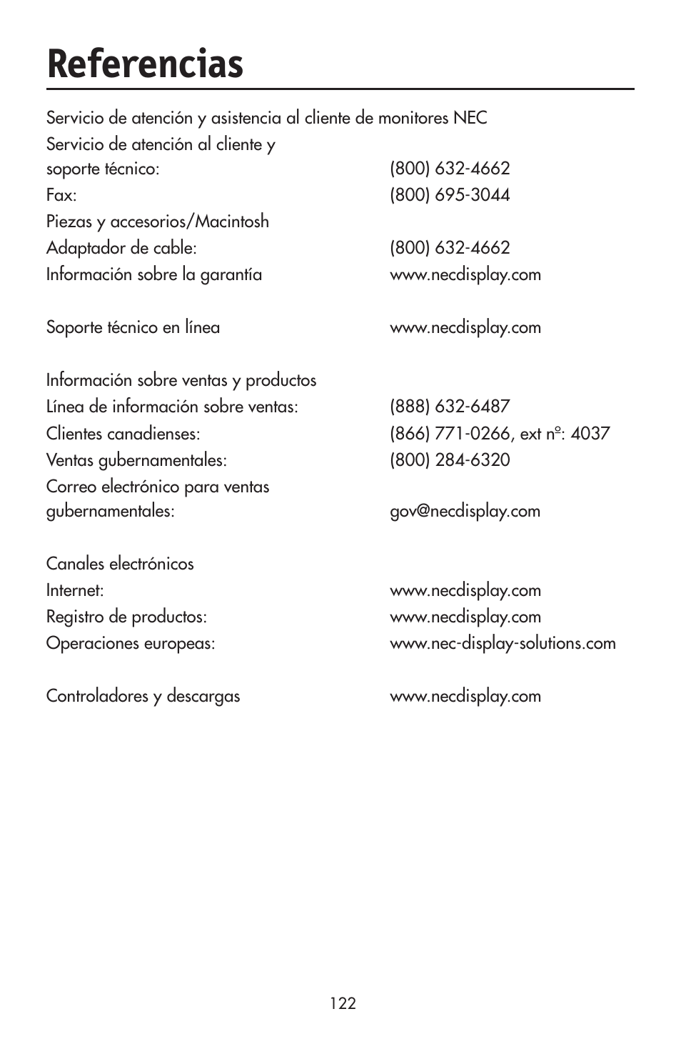 Referencias | NEC LCD2190UXi User Manual | Page 124 / 131