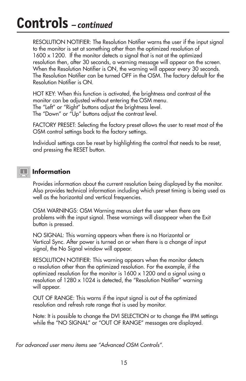 Controls, Continued | NEC LCD2190UXi User Manual | Page 17 / 131