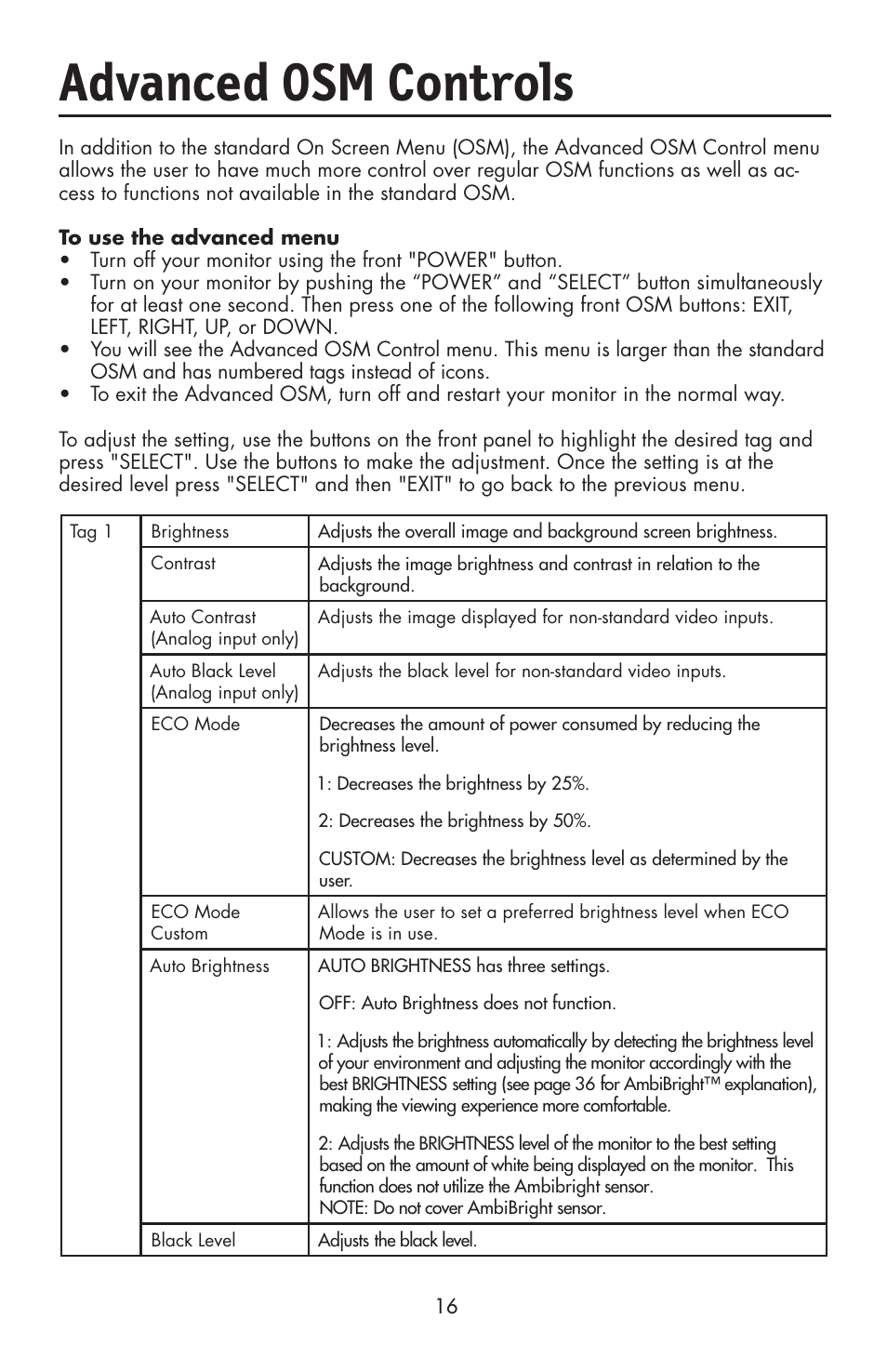 Advanced osm controls | NEC LCD2190UXi User Manual | Page 18 / 131