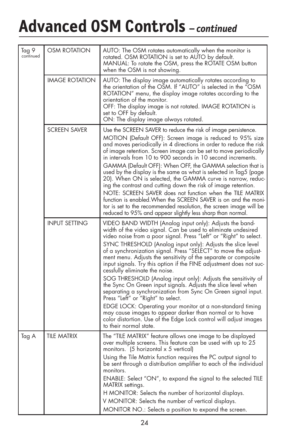 Advanced osm controls, Continued | NEC LCD2190UXi User Manual | Page 26 / 131