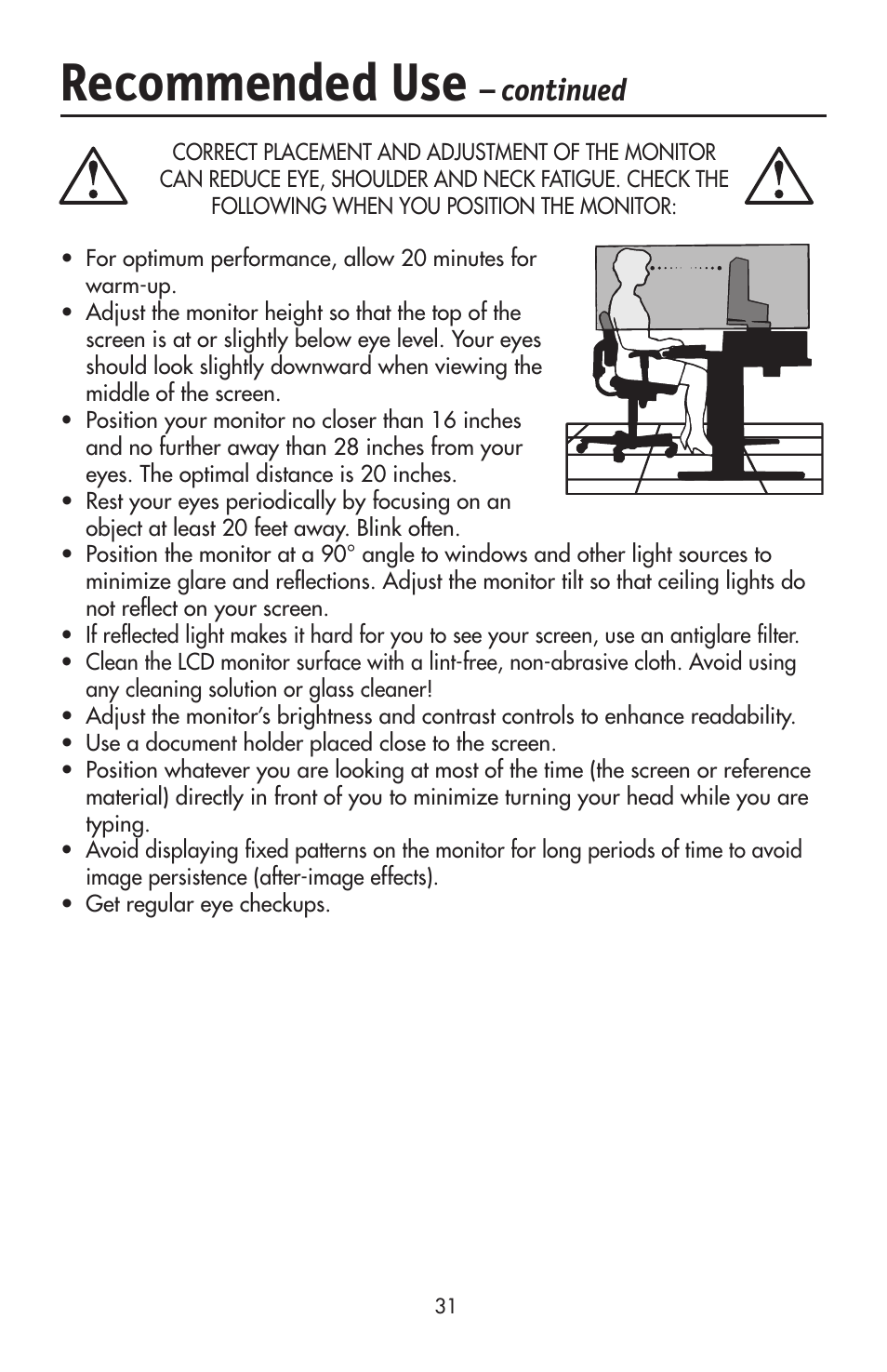 Recommended use, Continued | NEC LCD2190UXi User Manual | Page 33 / 131