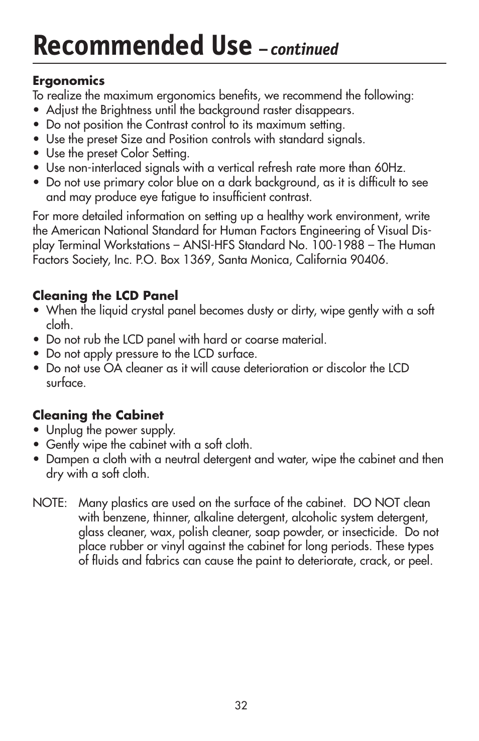 Recommended use, Continued | NEC LCD2190UXi User Manual | Page 34 / 131