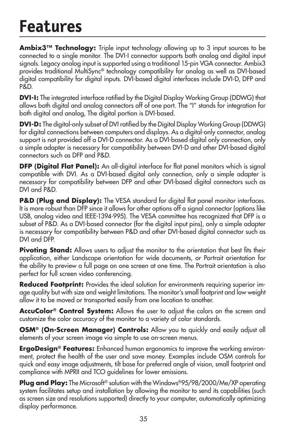 Features | NEC LCD2190UXi User Manual | Page 37 / 131