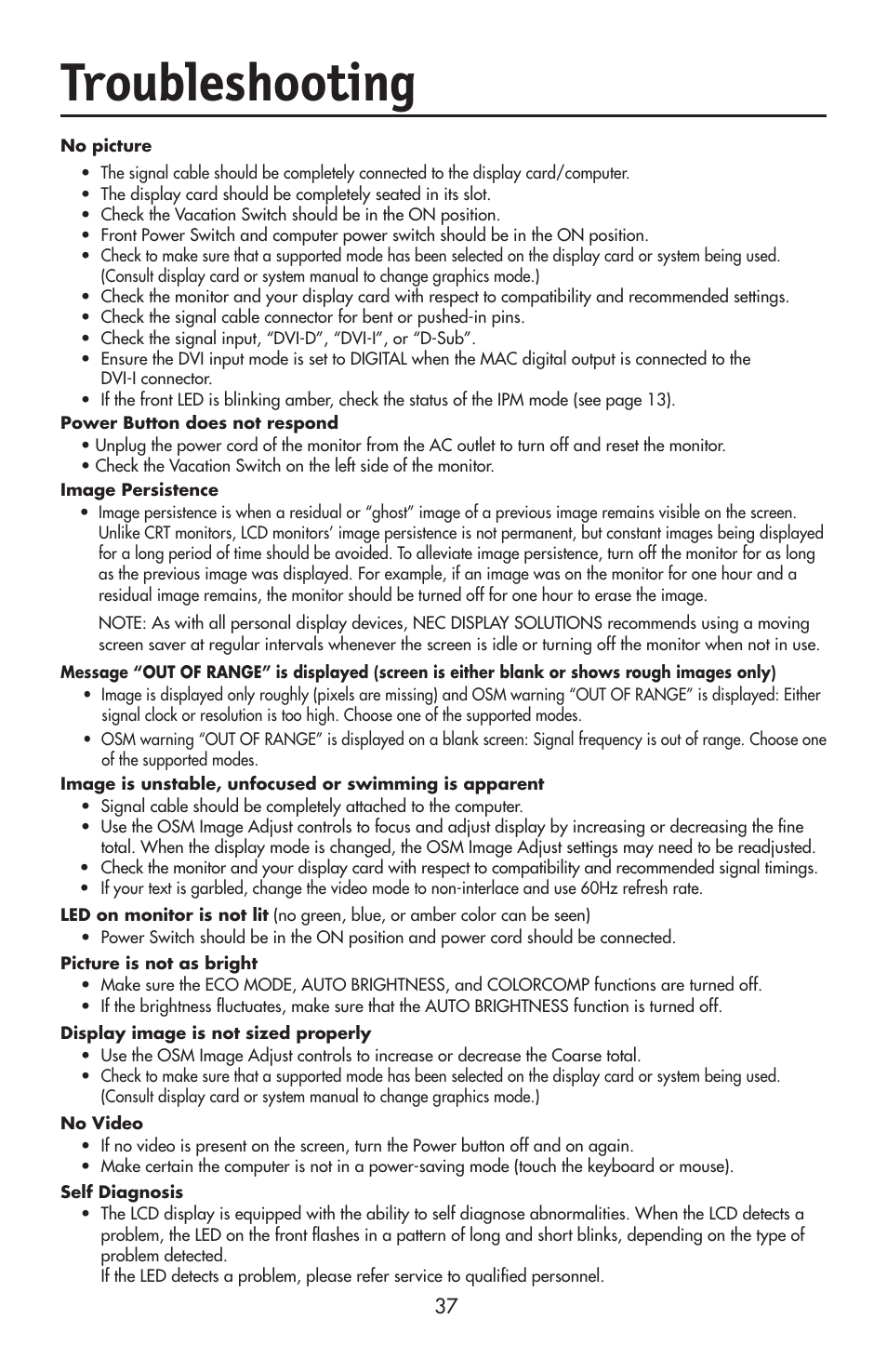 Troubleshooting | NEC LCD2190UXi User Manual | Page 39 / 131