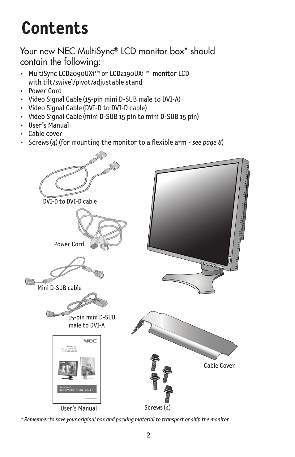 NEC LCD2190UXi User Manual | Page 4 / 131