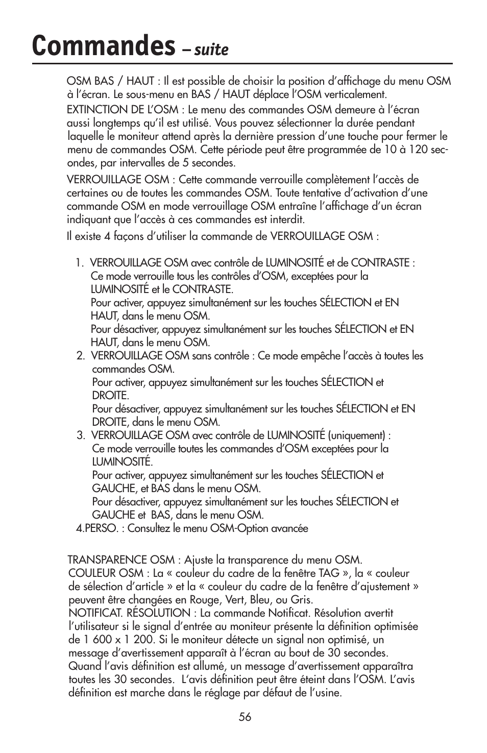 Commandes, Suite | NEC LCD2190UXi User Manual | Page 58 / 131