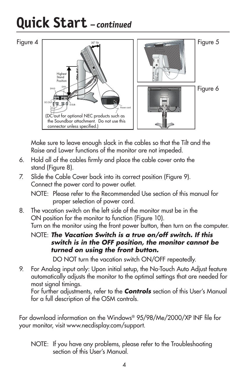 Quick start, Continued | NEC LCD2190UXi User Manual | Page 6 / 131