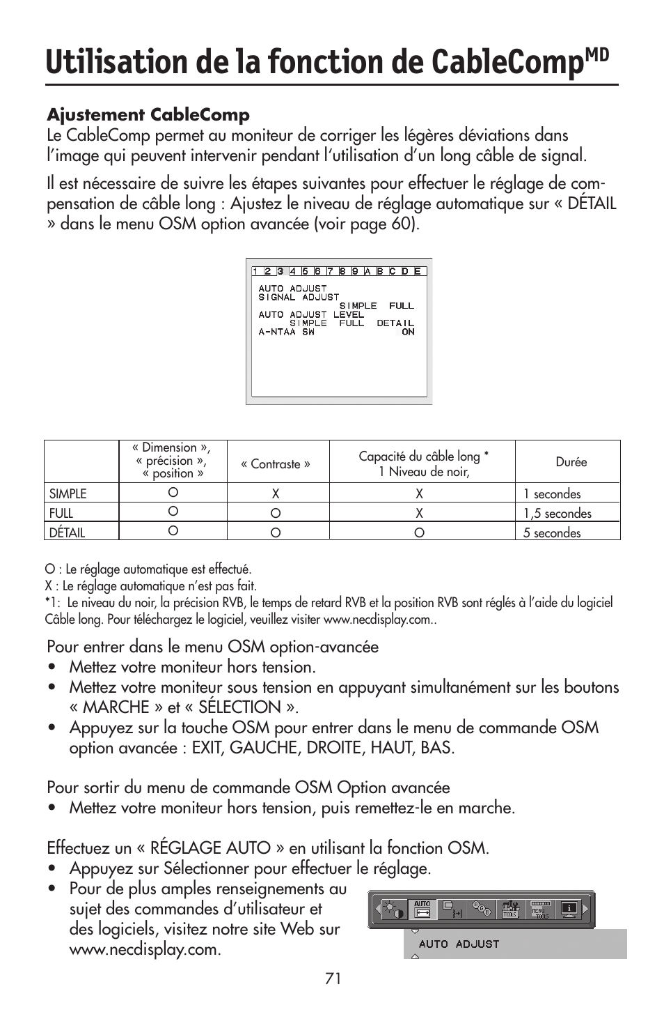 Utilisation de la fonction de cablecomp | NEC LCD2190UXi User Manual | Page 73 / 131