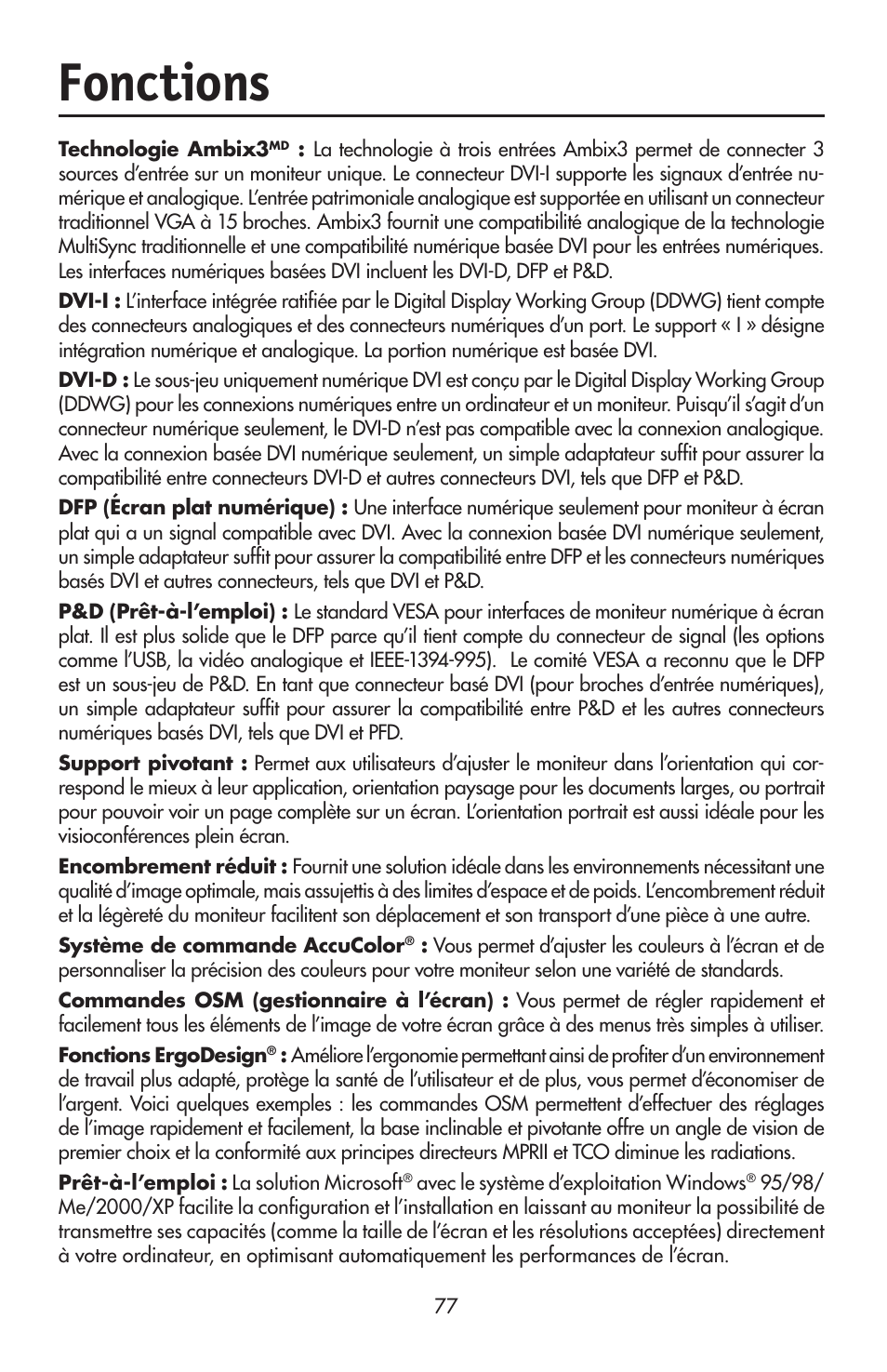 Fonctions | NEC LCD2190UXi User Manual | Page 79 / 131