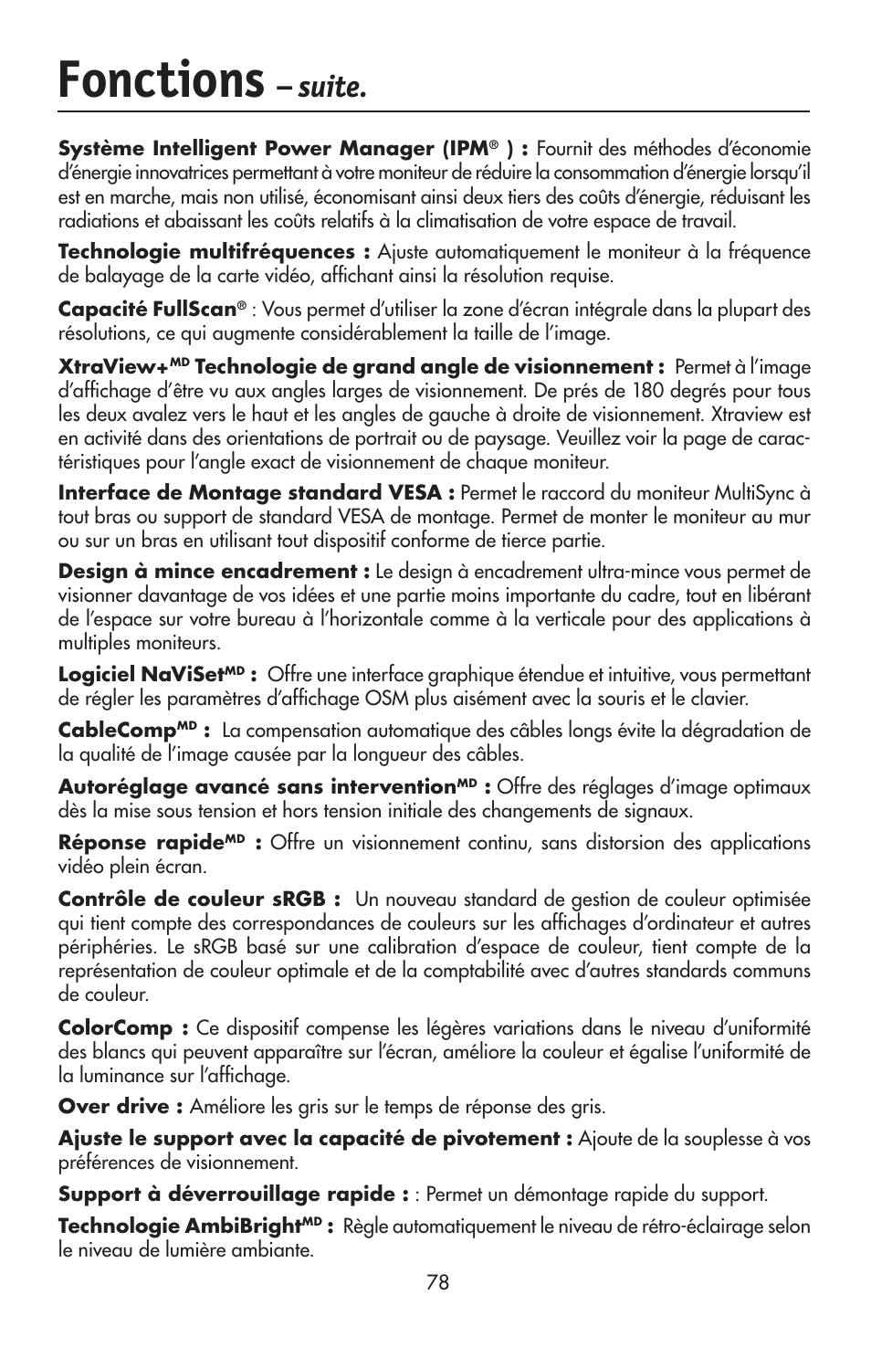 Fonctions, Suite | NEC LCD2190UXi User Manual | Page 80 / 131