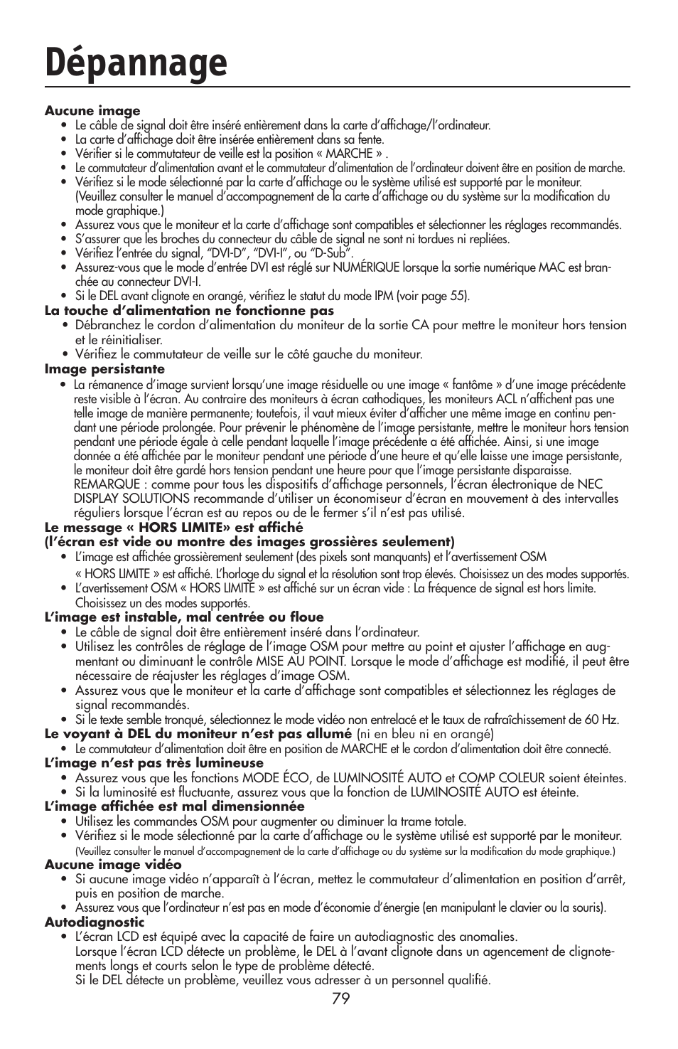 Dépannage | NEC LCD2190UXi User Manual | Page 81 / 131