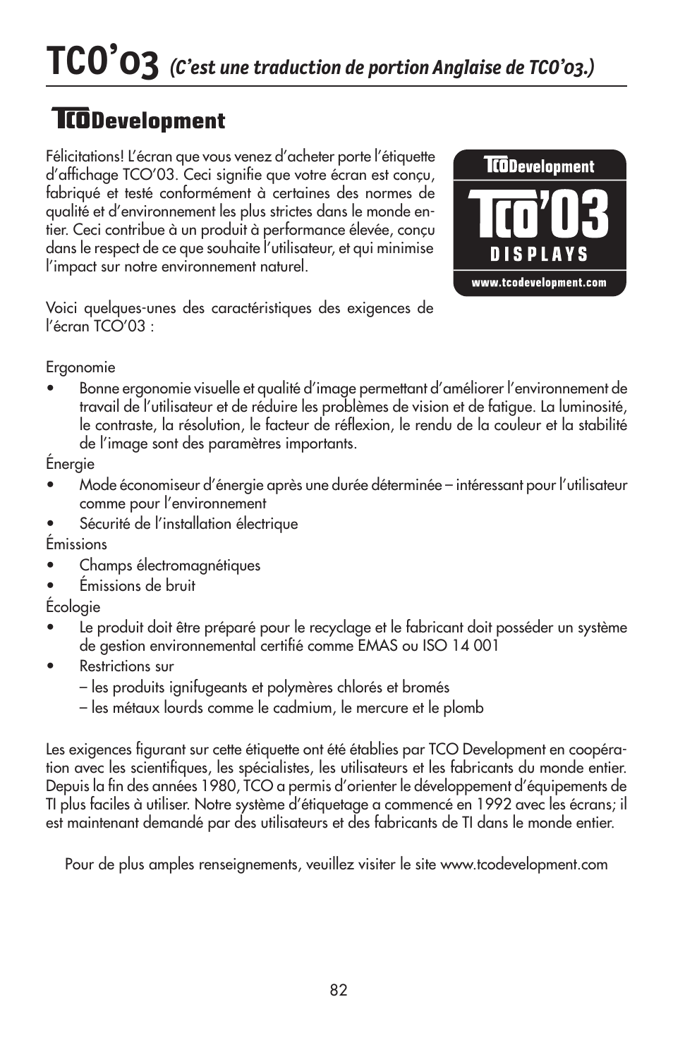 Tco’03 | NEC LCD2190UXi User Manual | Page 84 / 131