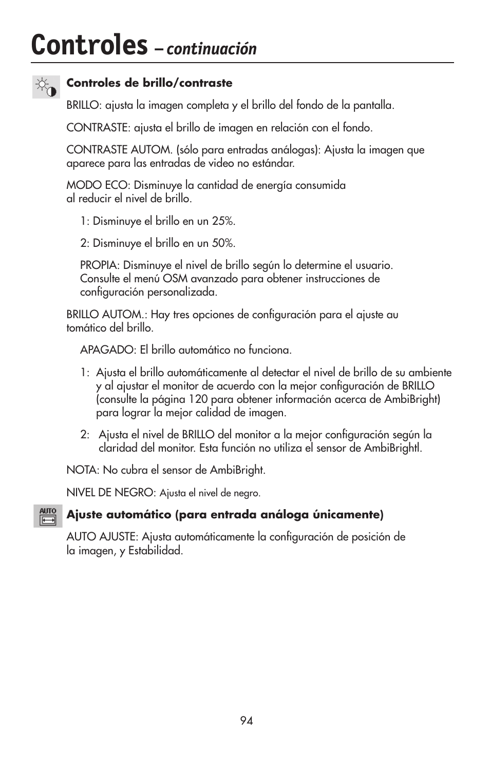 Controles, Continuación | NEC LCD2190UXi User Manual | Page 96 / 131