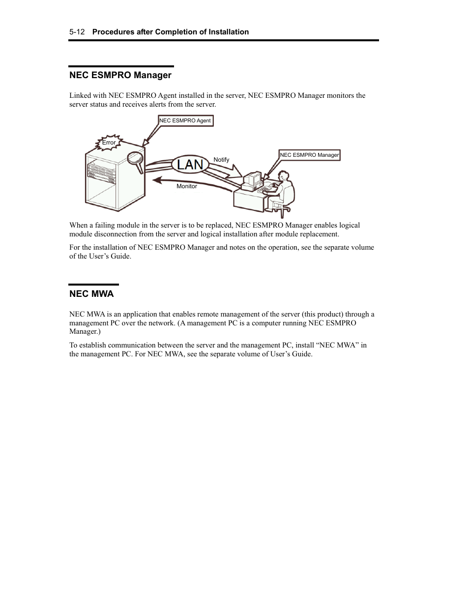 Nec esmpro manager, Nec mwa | NEC Express 320Lc-R User Manual | Page 114 / 145
