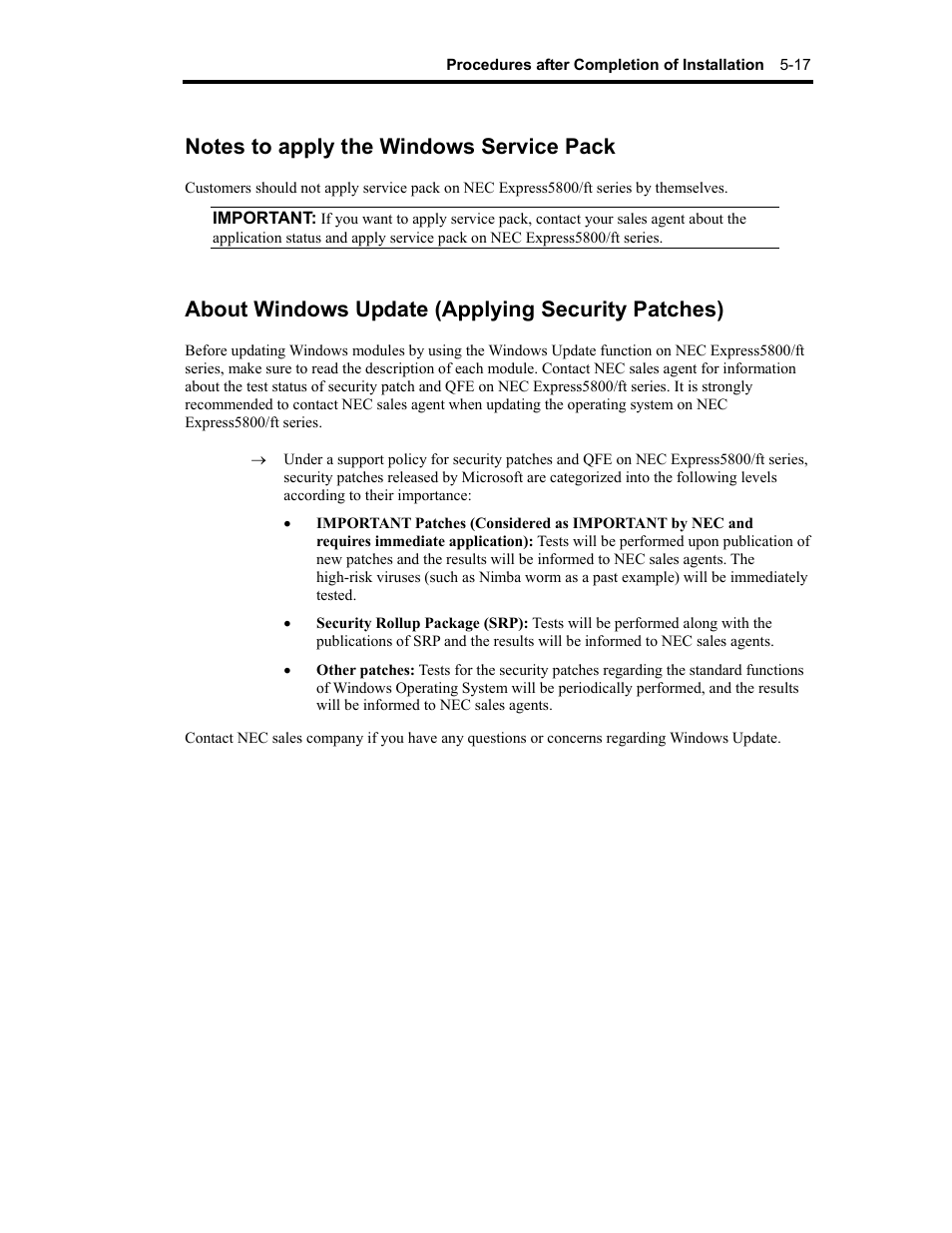About windows update (applying security patches) | NEC Express 320Lc-R User Manual | Page 119 / 145