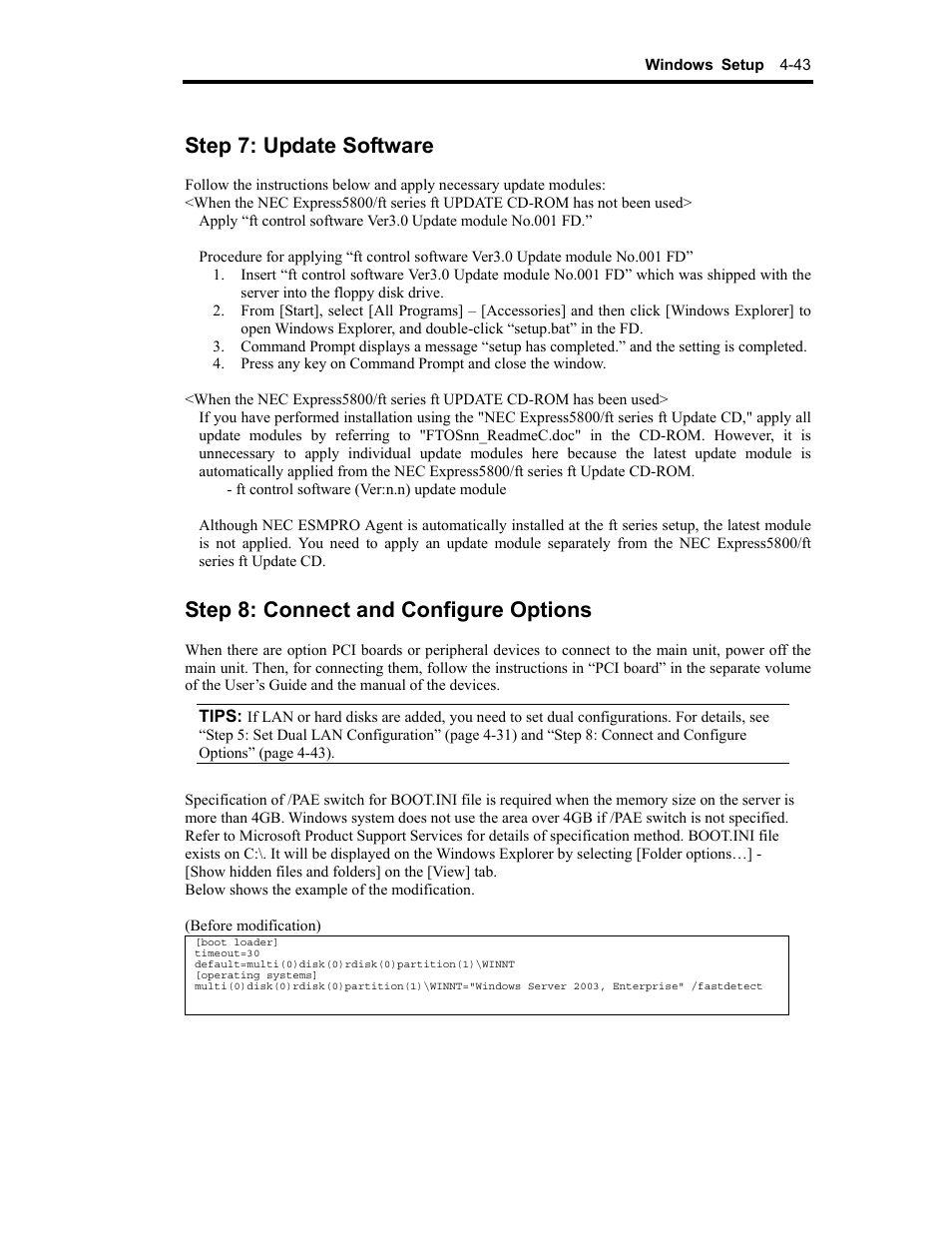 Step 7: update software, Step 8: connect and configure options | NEC Express 320Lc-R User Manual | Page 87 / 145