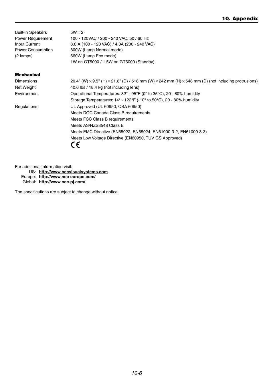 Appendix | NEC GT6000 User Manual | Page 101 / 107
