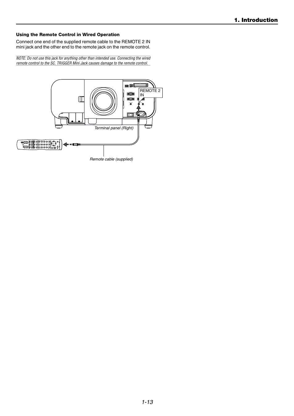Using the remote control in wired operation, Introduction, Audio | Picture adjust, Picture keystone amplitude entrylist sound osd, White bal. image, Remote 2 in | NEC GT6000 User Manual | Page 17 / 107