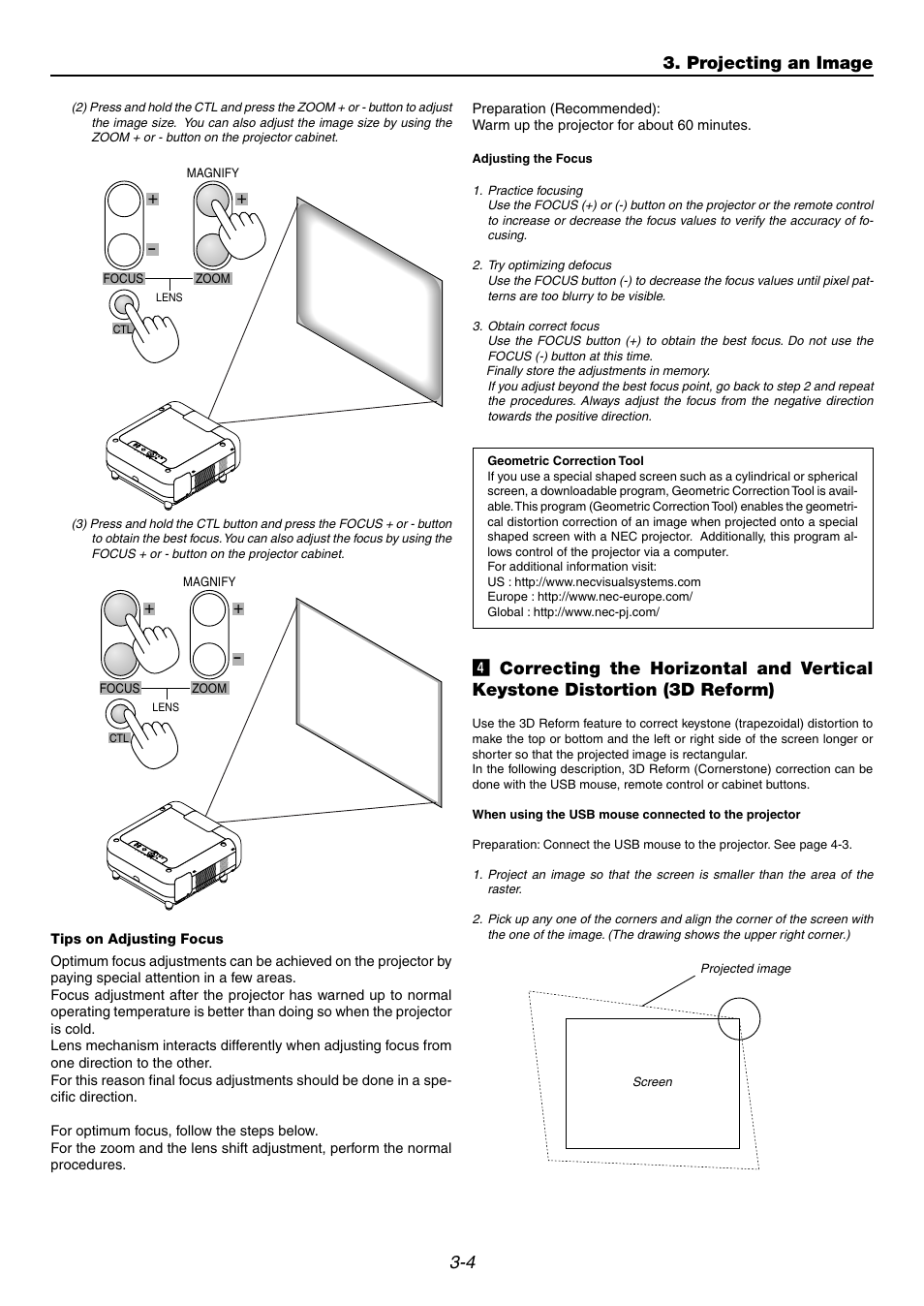 Projecting an image | NEC GT6000 User Manual | Page 34 / 107