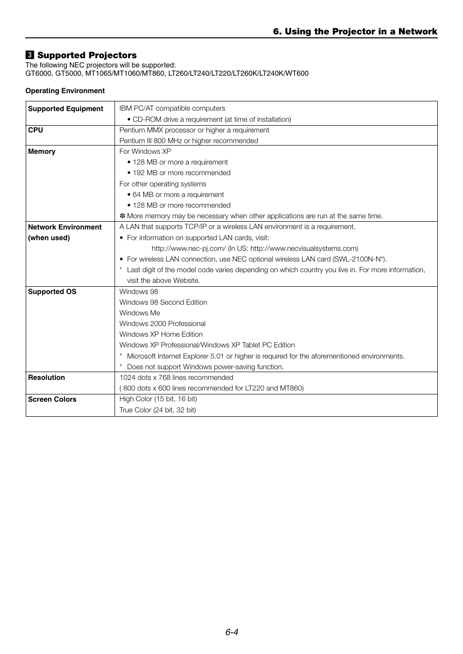 3] supported projectors, 4 c supported projectors, Using the projector in a network | NEC GT6000 User Manual | Page 51 / 107