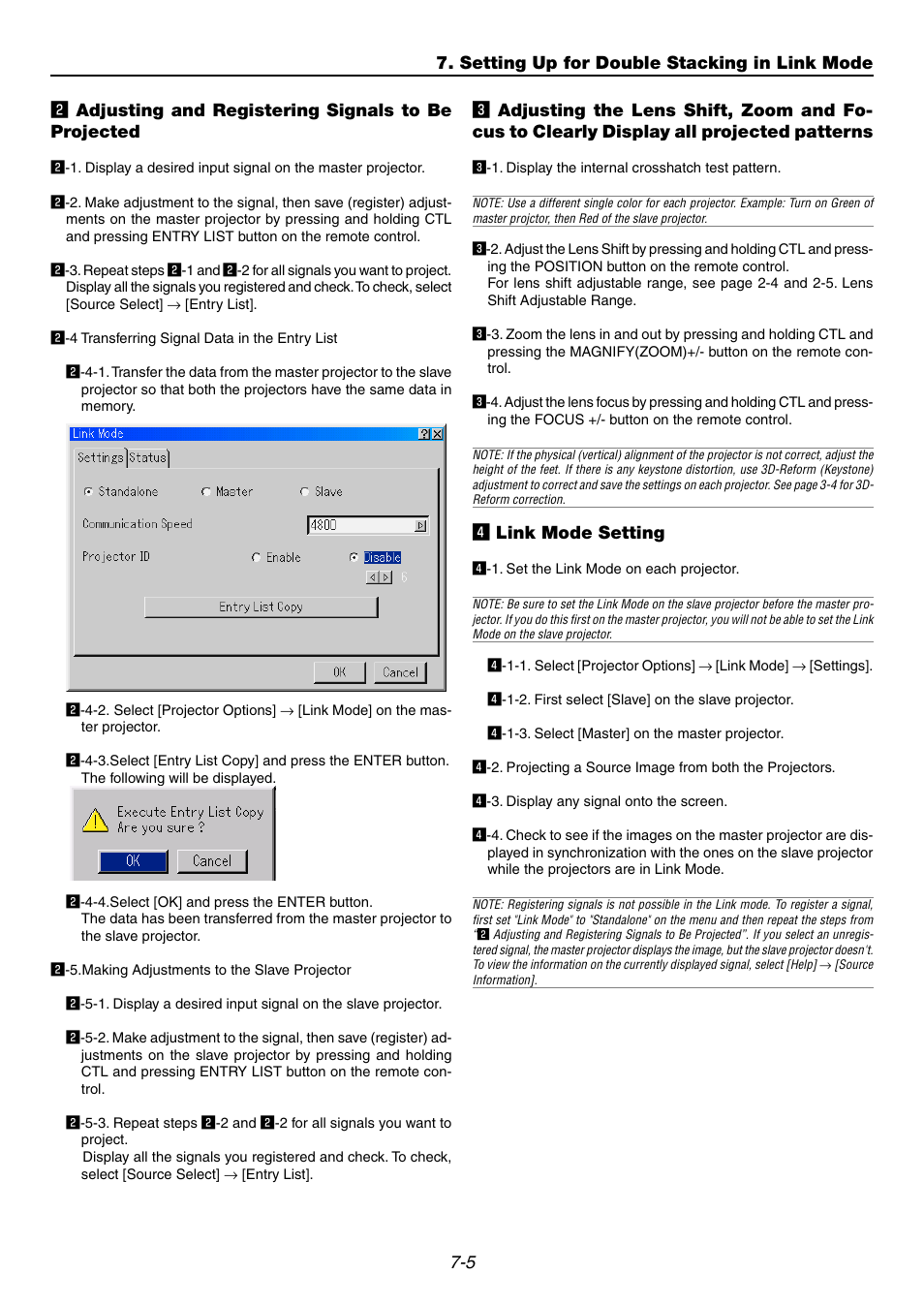 4] link mode setting, V link mode setting | NEC GT6000 User Manual | Page 62 / 107