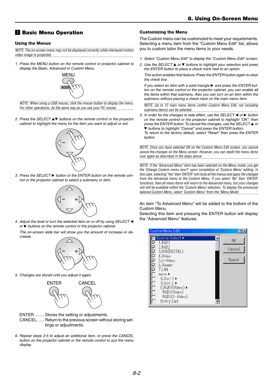 1] basic menu operation, 2 z basic menu operation, Using on-screen menu | NEC GT6000 User Manual | Page 65 / 107