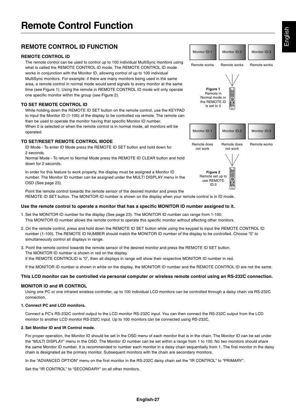 Remote control function, English remote control id function | NEC MULTISYNC P461 User Manual | Page 29 / 40