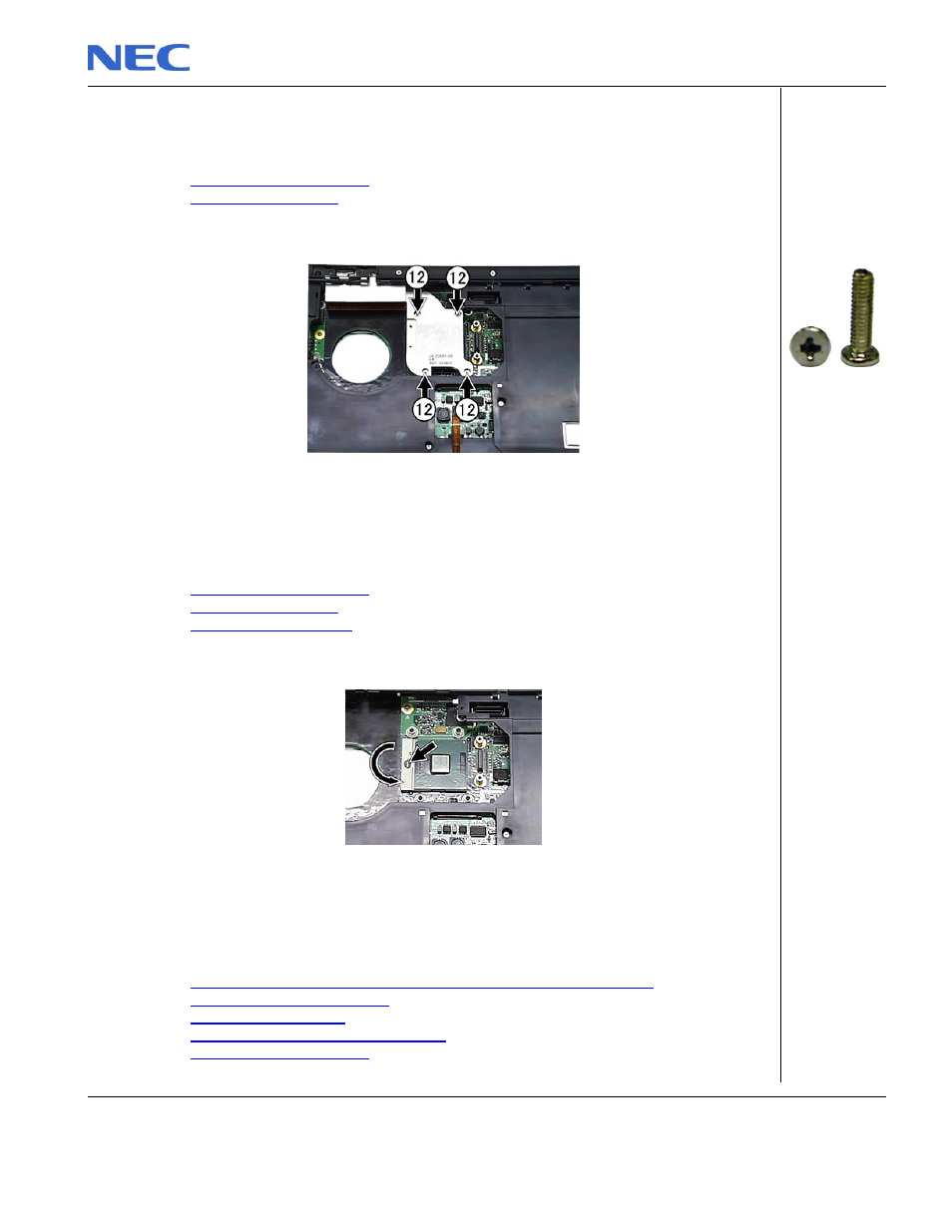 Removing the cpu heat sink, Removing the cpu, Removing the lcd assembly | NEC P520 User Manual | Page 11 / 32