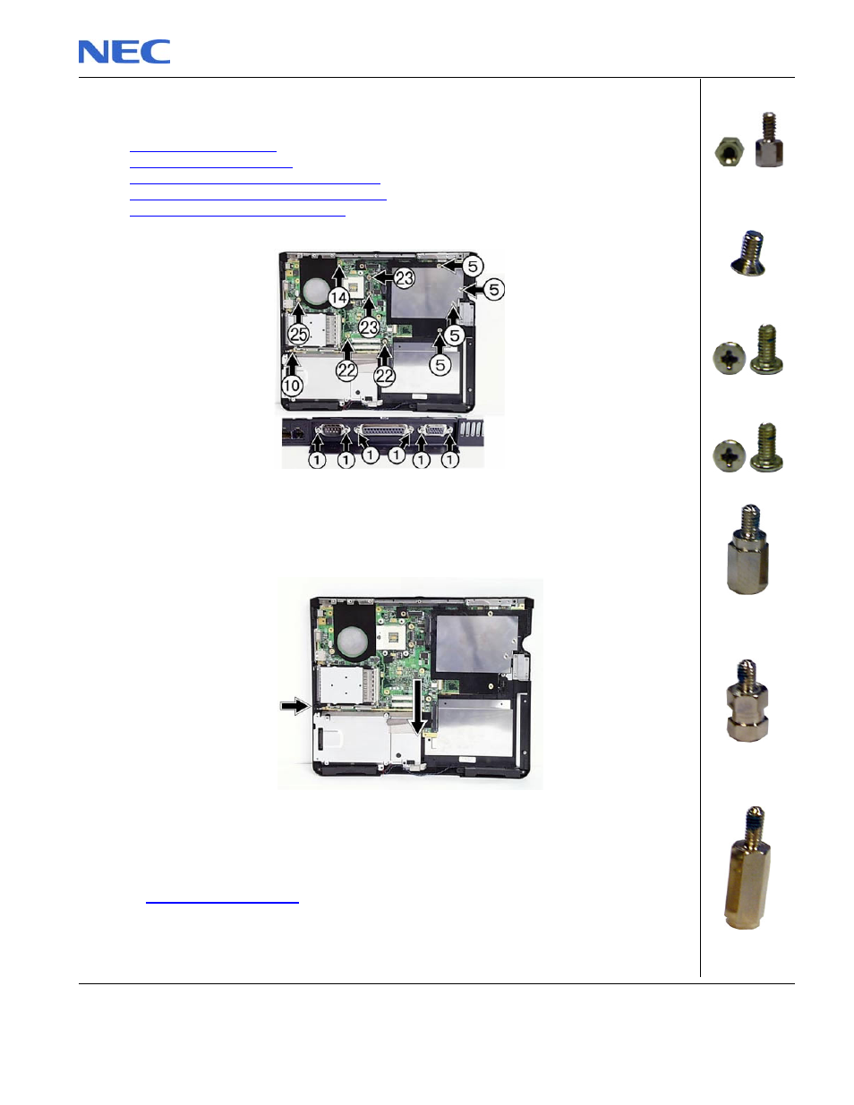 Removing the main board, Removing the mdc modem cable | NEC P520 User Manual | Page 22 / 32