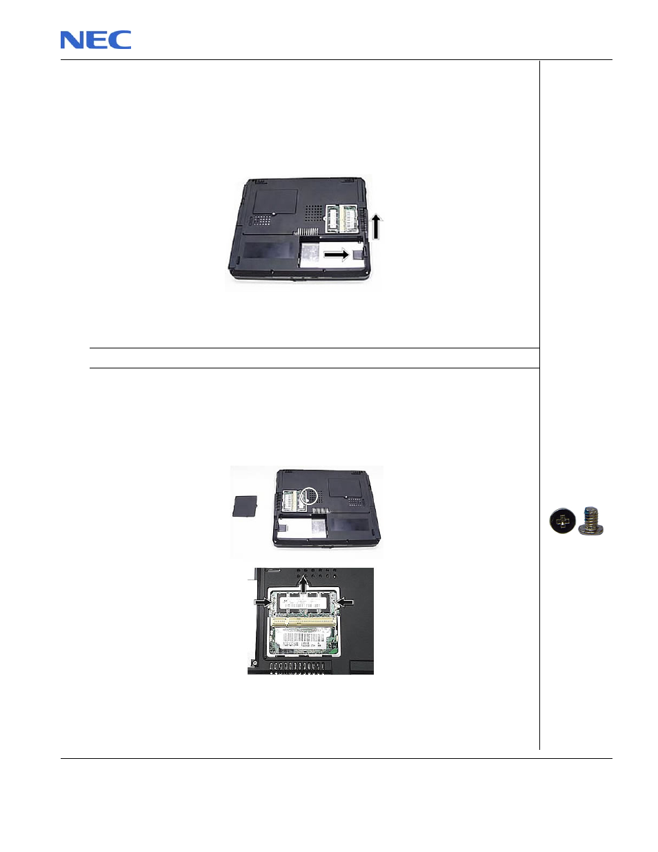 Removing the battery, Removing the memory module | NEC P520 User Manual | Page 5 / 32