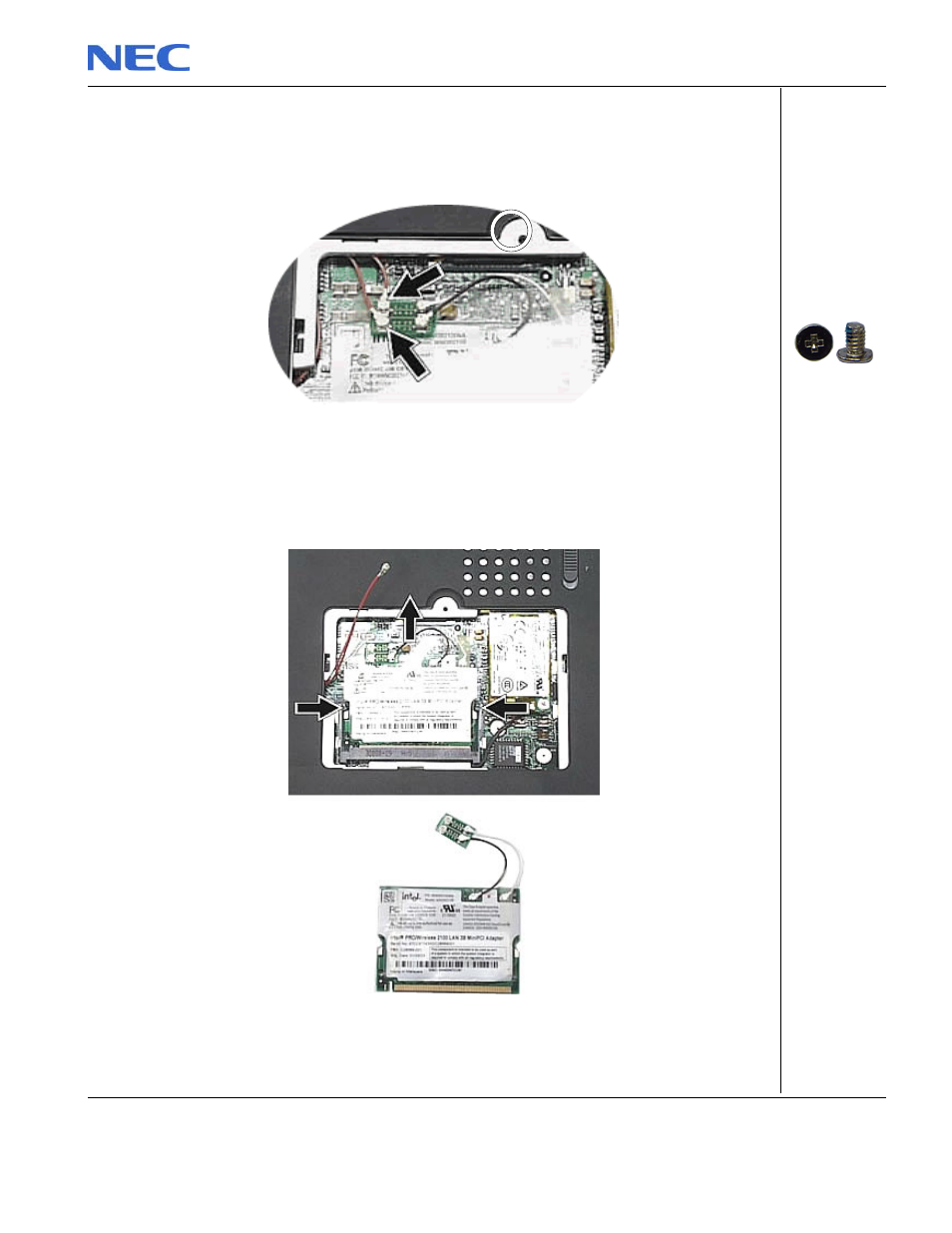 Removing the wireless lan mini pci card | NEC P520 User Manual | Page 6 / 32