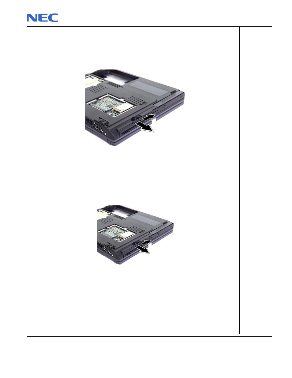 Removing the multi bay floppy disk drive, Removing the versa bay iv optical drive | NEC P520 User Manual | Page 7 / 32