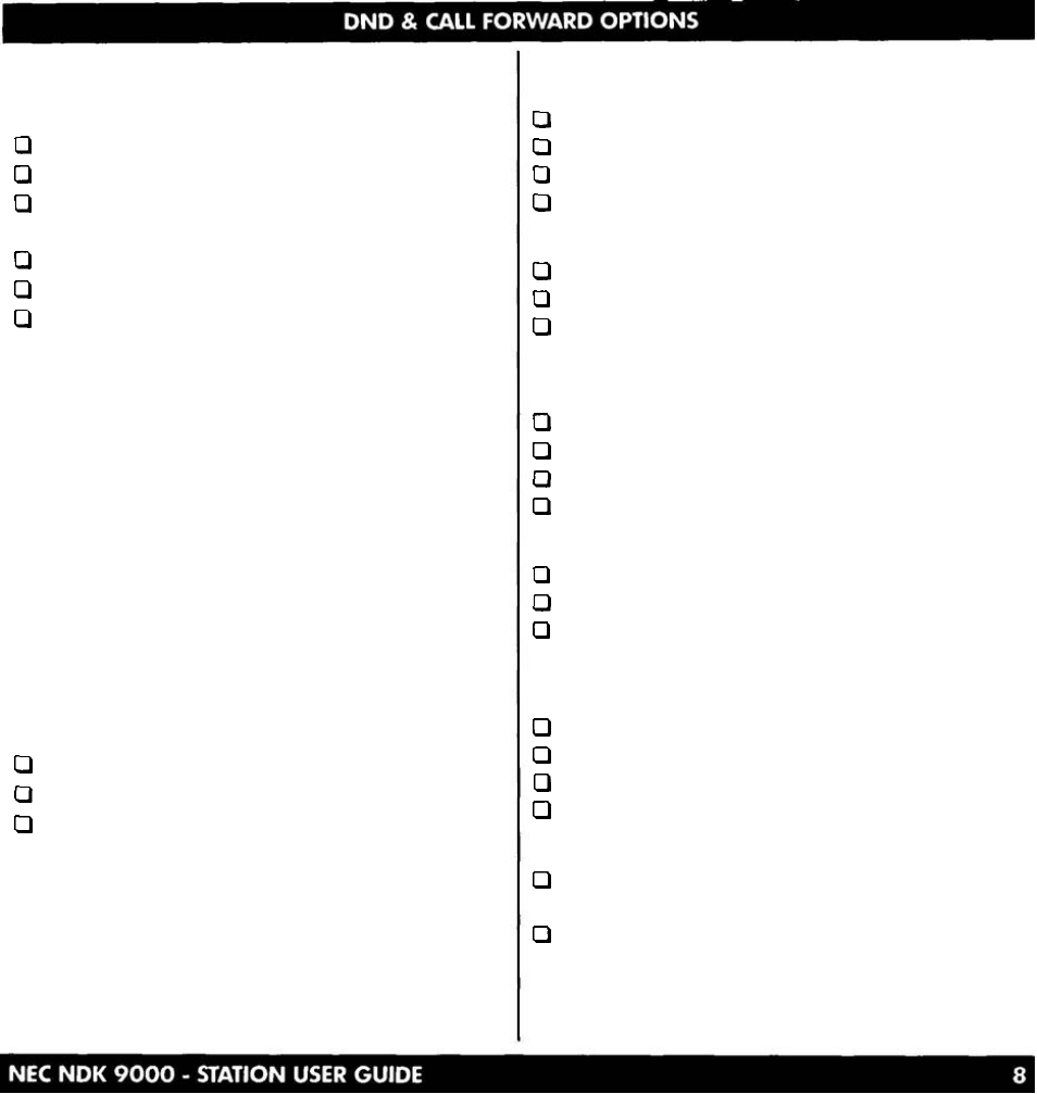 C f / na ), Calls, Call | NEC NDK 900 User Manual | Page 8 / 11