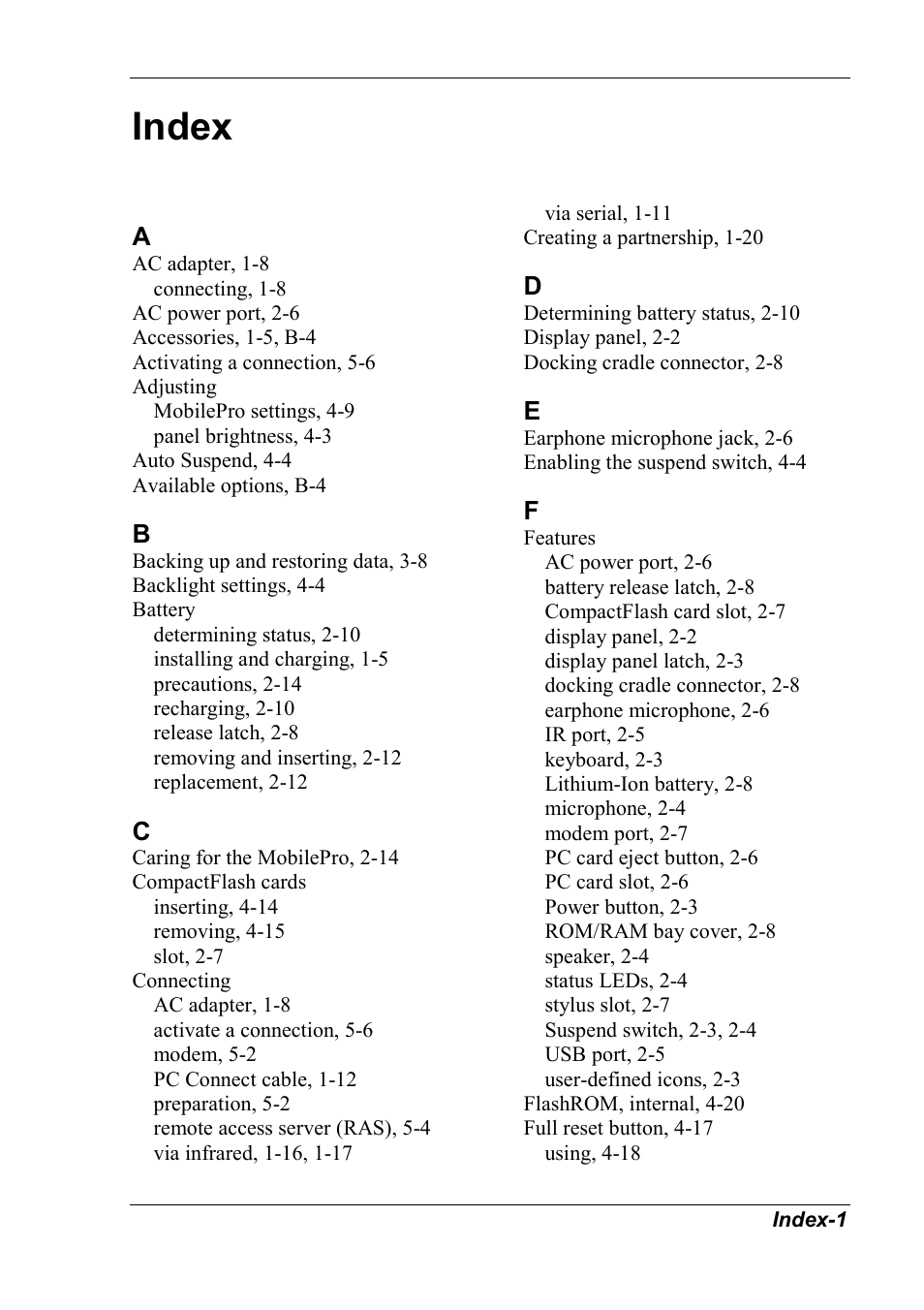 Index | NEC MobilePro 790 User Manual | Page 102 / 104