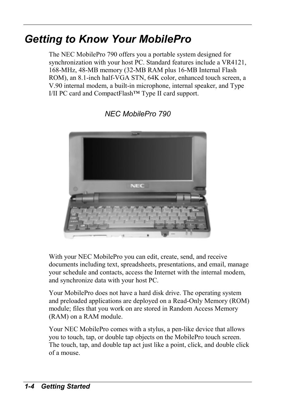 Getting to know your mobilepro | NEC MobilePro 790 User Manual | Page 11 / 104