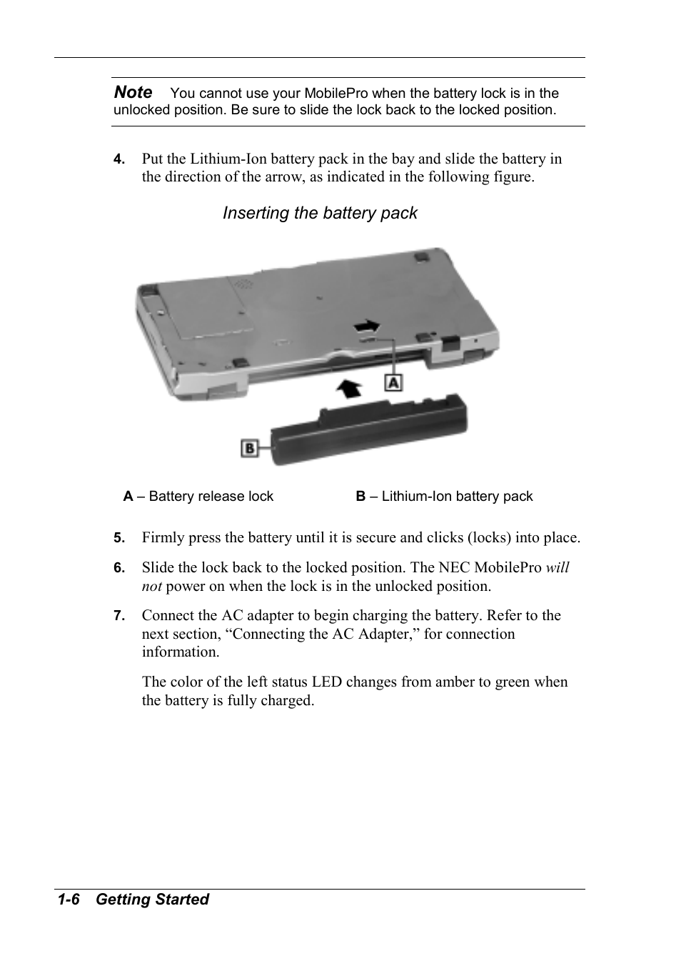 Inserting the battery pack | NEC MobilePro 790 User Manual | Page 13 / 104