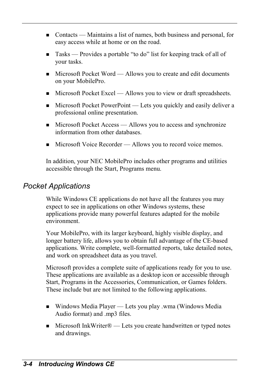 Pocket applications | NEC MobilePro 790 User Manual | Page 52 / 104