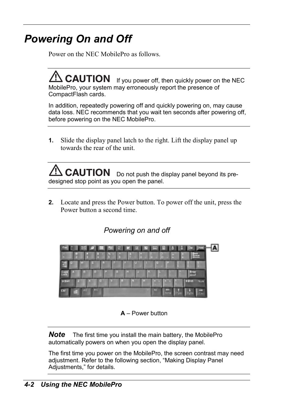 Powering on and off | NEC MobilePro 790 User Manual | Page 58 / 104