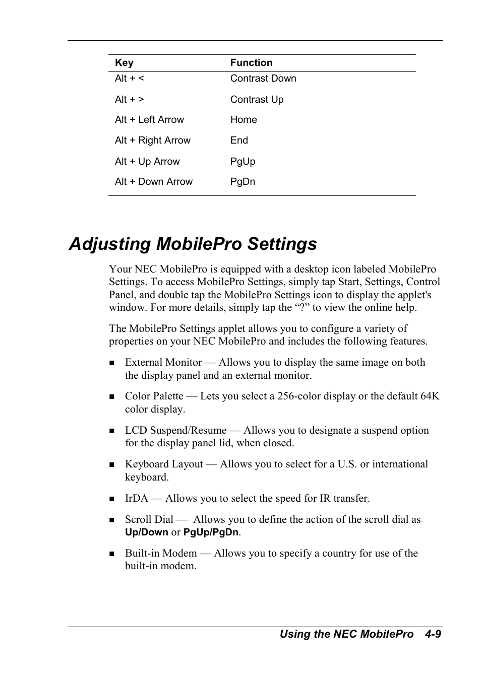 Adjusting mobilepro settings | NEC MobilePro 790 User Manual | Page 65 / 104