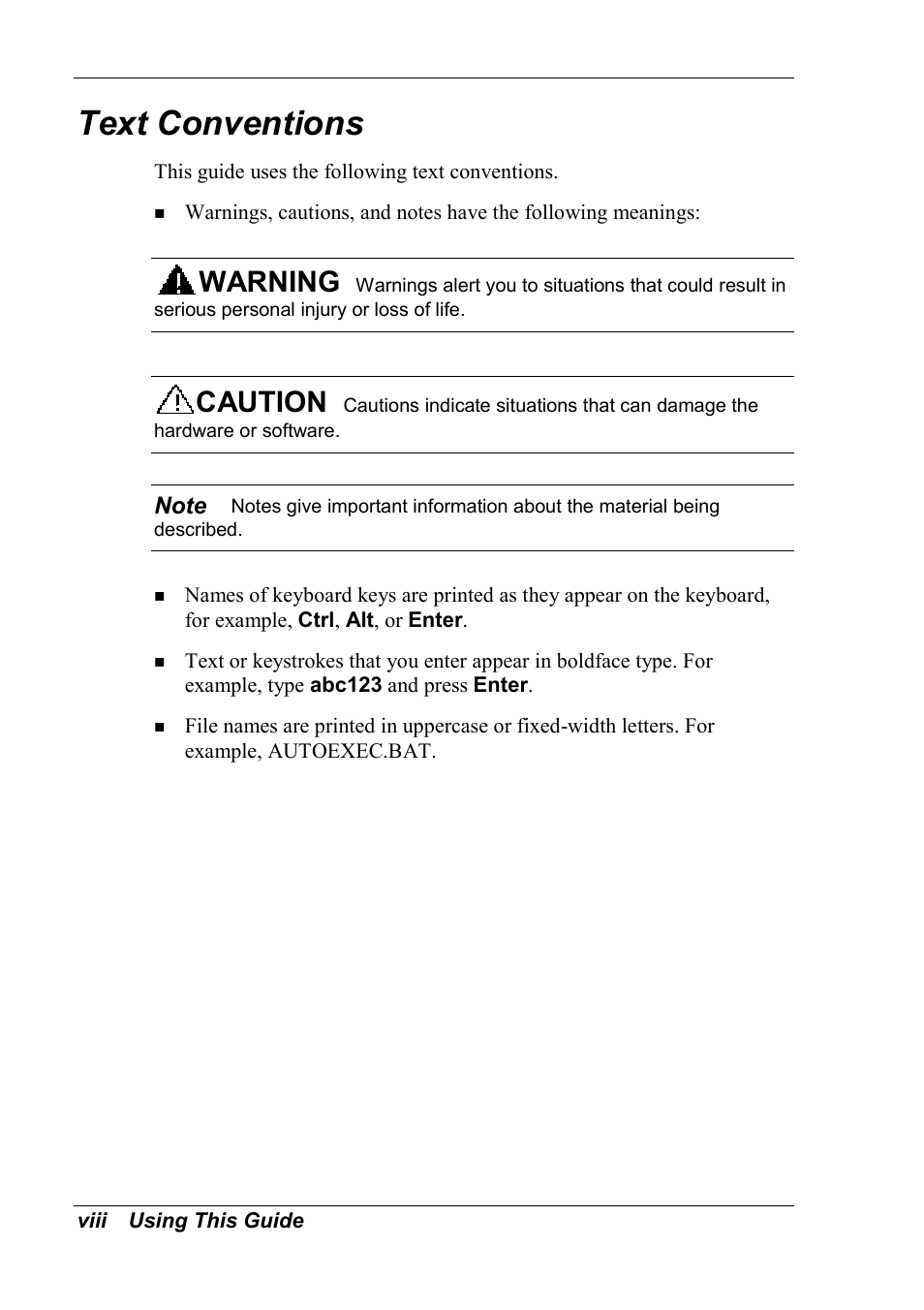 Text conventions, Warning, Caution | NEC MobilePro 790 User Manual | Page 7 / 104